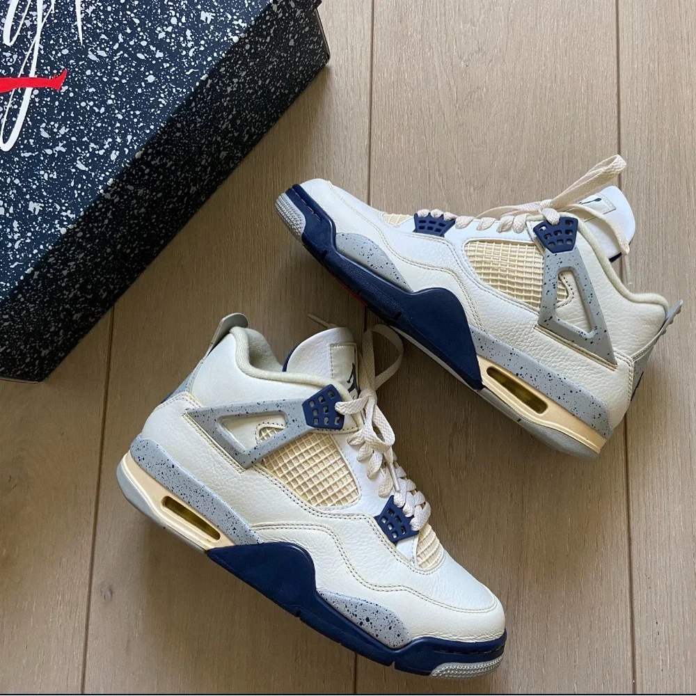 Custom Air Jordan 4 Midnight Navy Shoes, Size 8.5 - Picture 1 of 1